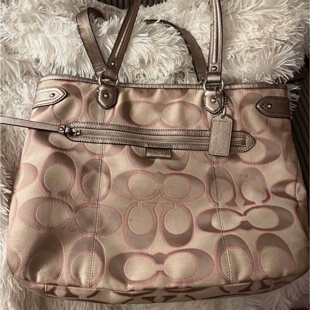 Coach Beige and Pink Signature Tote
